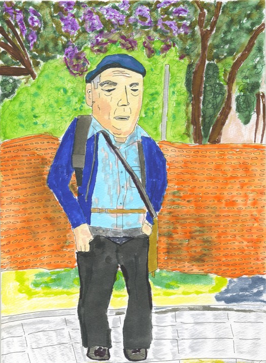 Old Man Waiting to Cross